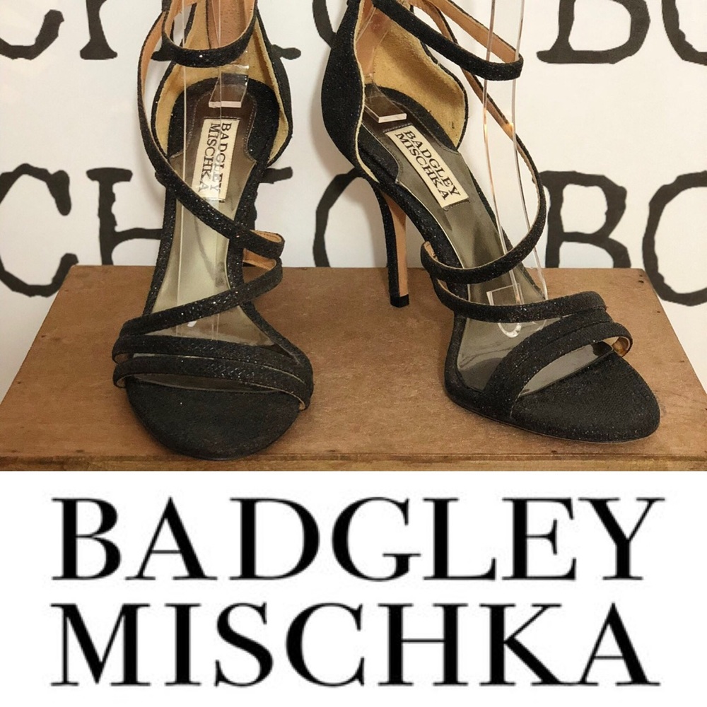 BADGELY MISCHKA Black Sparkly Strappy Heels